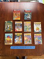 All ten books arranged on tabletop showing fronts and sizes