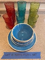 Full set showing tumblers, plates and bowls