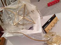Geometric glass and brass pendant light with cord, canopy and Nystrom hook rack package