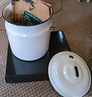 Chamber pot with lid off showing directory covers inside