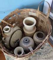 Top view of basket holding all stoneware items