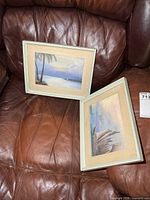 Both framed paintings on leather surface