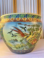 Side view showing bird and peony decoration