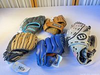 Group shot of all five gloves arranged on table