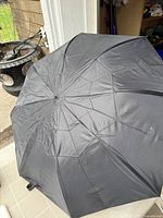 Open black umbrella displaying full canopy