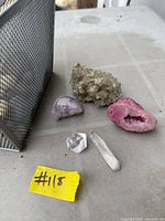 Group shot of individual mineral pieces on tabletop