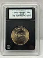 Front view of 2000-P Kennedy Half Dollar in INB MS70 slab