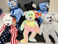 Group of six Ty Beanie Baby bears showing fronts and tags