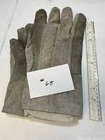Pair of gloves next to ruler showing length