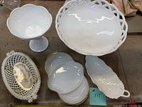 All five milk glass pieces grouped