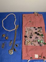 Entire lot showing necklaces, loose earrings, display sheet
