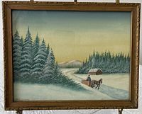 Front view of framed painting showing landscape and signature