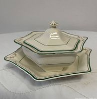 covered dish assembled showing geometric form and trim