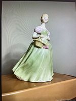 Front view of Royal Doulton Clarissa figurine on pedestal