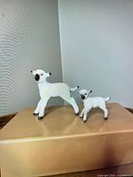 Front view of both Beswick lamb figurines upright