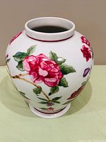 Overall view of Sigma Plumrose porcelain vase showing floral pattern and shape