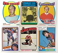 Overview of all six 1970s O-Pee-Chee hockey cards
