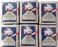 Six sealed 1991 Upper Deck NFL Football wax boxes displayed front side