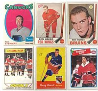 Full lot of six vintage hockey cards laid out