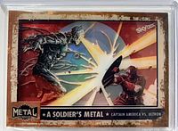 Front of holographic card showing Captain America vs. Ultron artwork