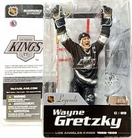 Front of sealed package showing Wayne Gretzky figure, Legends branding and Los Angeles Kings logo
