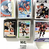 Binder sheet with six rookie cards incl. Jack Roslovic and Alexandre Daigle