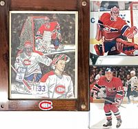Lithograph in wood frame with Canadiens logo and two 8x10 photos