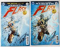 Both signed copies of The Flash #21 regular variant and lenticular variant bagged and boarded