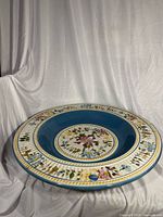 top view of full platter showing pattern and blue glaze