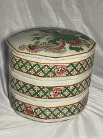 Three-tier porcelain stack box with lid side view