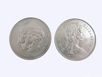 Both sides of two 1981 Royal Wedding 25p coins
