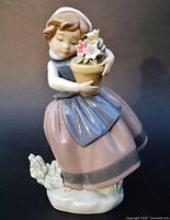 Front view of Lladro figurine showing girl holding flower pot