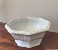 angled view showing octagonal rim and pedestal base