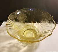 Full view of citrine Cornflower flared bowl showing rim and floral cut pattern
