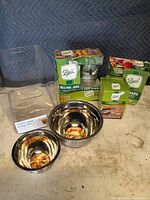 All items grouped together showing jars, bowls, fermentation lids, fridge bin