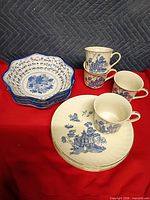 Full set showing plates, cups and reticulated bowls