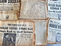 Overview of six newspapers showing various WWII headlines