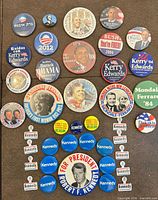 Full layout of all political buttons, showing quantity and variety