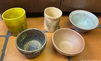 Group shot of all five handmade ceramic pieces