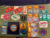 All patches laid out showing graphics and quantities