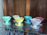 Six Beswick lustreware bowls in cabinet, assorted colours