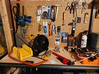 Overall view of pegboard and benchtop tools