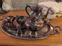 Full view of service pieces on large tray