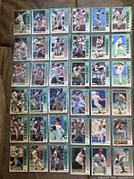Front view of first group of 1992 Fleer baseball cards in binder page