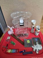All items laid out on red surface