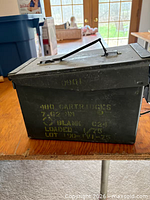 Front view showing stencilled text and overall condition