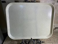 Front view of ivory fiberglass tray on stand