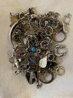 Top-down view of entire 195 g tangle of sterling silver scrap jewelry