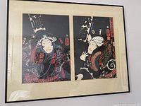 front view of framed double-panel print showing kabuki actors