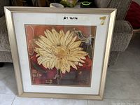 Full view of framed floral abstract art print showing frame, mat, and image